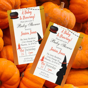 Halloween Baby is Brewing Witch Modern Baby Shower Invitation