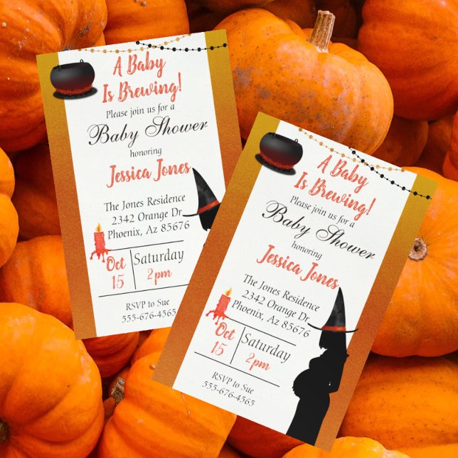 Halloween Baby is Brewing Witch Modern Baby Shower Invitation (Creator Uploaded)