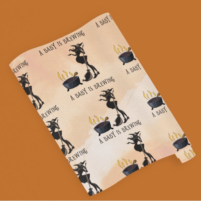 Halloween Baby Is Brewing Witch Shower Orange Wrapping Paper (Creator Uploaded)
