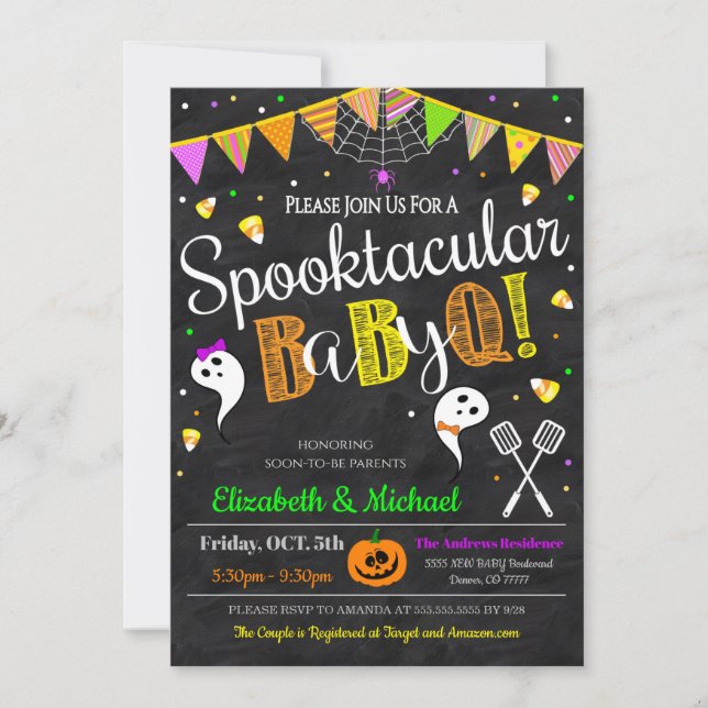Halloween Baby-Q Gender Reveal Party Invitation (Front)