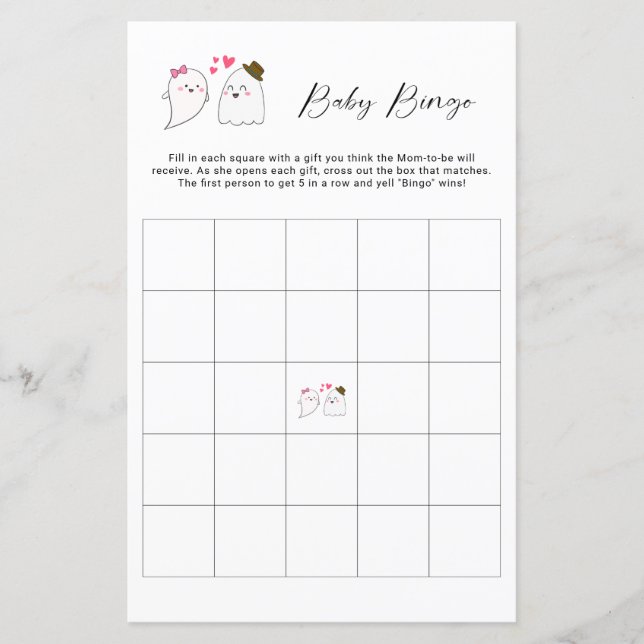 Halloween Baby Shower Bingo Game Little Boo Ghost (Front)
