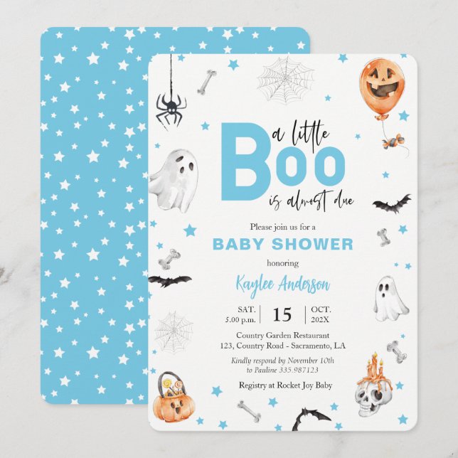 Halloween Baby Shower Blue ghost boy invitation (Front/Back)