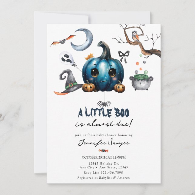 Halloween Baby Shower | Blue Pumpkin Invitation (Front)