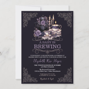 Halloween Baby Shower Brewing Tea Vintage Gothic Invitation