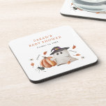 Halloween Baby Shower Coaster<br><div class="desc">Get ready for a spooktacular Halloween baby shower! Make your Little Boo's arrival special with our personalised Halloween Baby Shower beverage coaster. Celebrate with a unique, custom design featuring the charm of hand-painted watercolor designs of spooky ghosts, cute spiders, whimsical pumpkins, and autumnal burnt orange leaves, effortlessly blending the joy...</div>