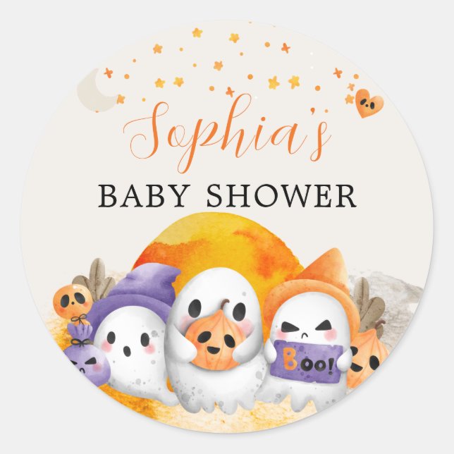 Halloween Baby Shower Cute Little Ghost Classic Round Sticker (Front)