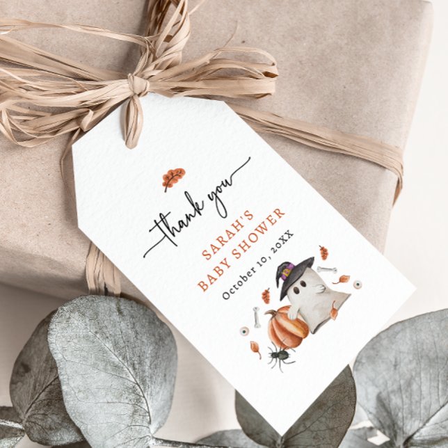 Halloween Baby Shower Gift Tags (A Little Boo Is Almost Due Baby Shower Gift Tag Halloween Ghost Pumpkin)