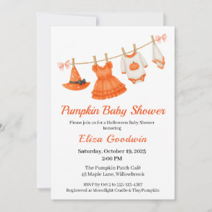 Halloween Baby Shower Girl   Little Witch Pumpkin  Invitation