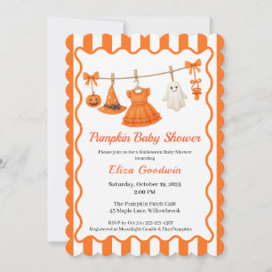 Halloween Baby Shower Girl   Little Witch Pumpkin  Invitation