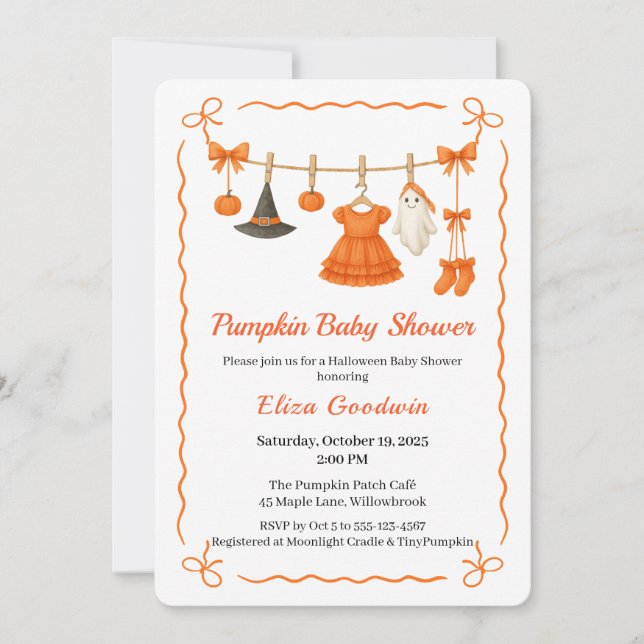 Halloween Baby Shower Girl | Little Witch Pumpkin Invitation (Front)