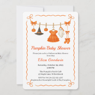 Halloween Baby Shower Girl   Little Witch Pumpkin Invitation