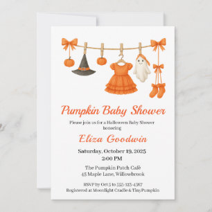 Halloween Baby Shower Girl   Little Witch Pumpkin  Invitation
