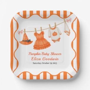 Halloween Baby Shower Girl Little Witch Pumpkin Paper Plate
