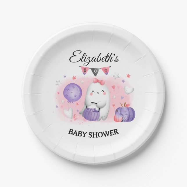 Halloween Baby Shower Girl Paper Plates  (Front)