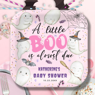 Halloween Baby Shower Girl Pink Little Boo Ghosts Paper Plate