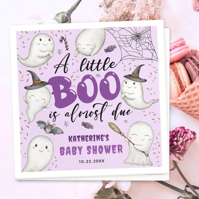 Halloween Baby Shower Girl Purple Little Boo Ghost Napkin (Creator Uploaded)