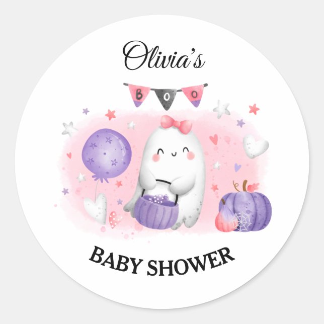 Halloween Baby Shower Girl Sticker Little Boo (Front)