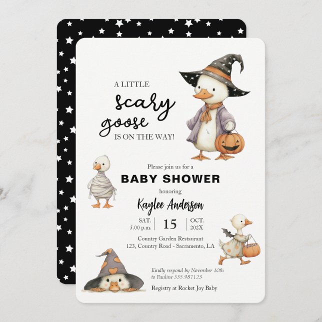 Halloween Baby Shower goose witch invitation (Front/Back)