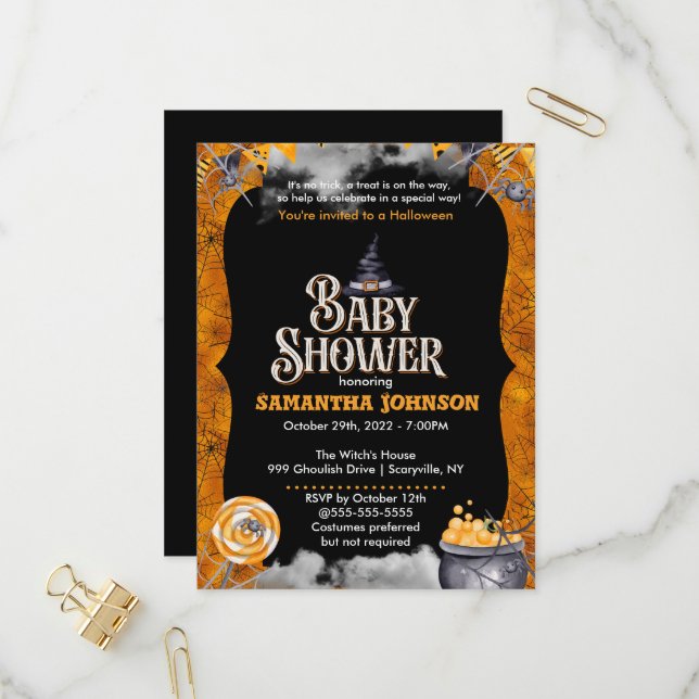 Halloween Baby Shower Invitation (Front/Back In Situ)