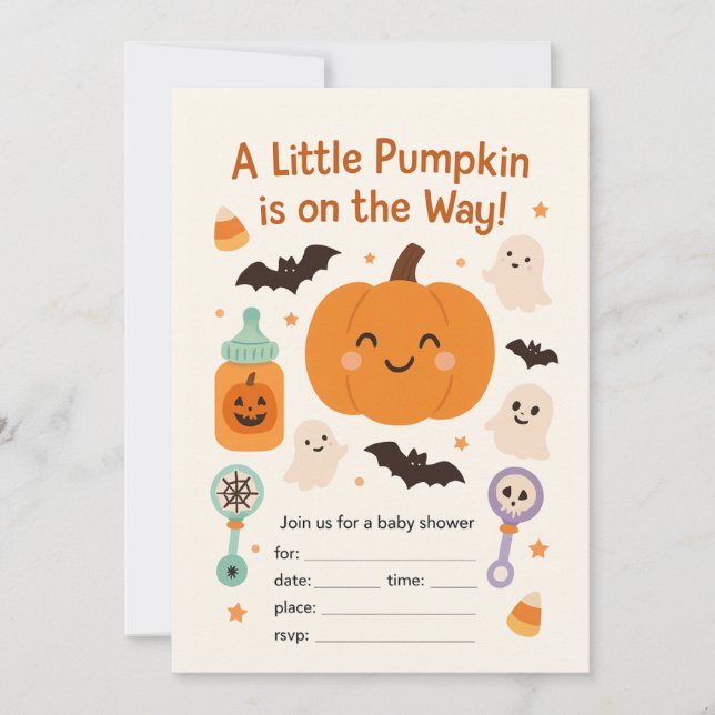 Halloween Baby Shower Invitation – Cute Pumpkin (Front)