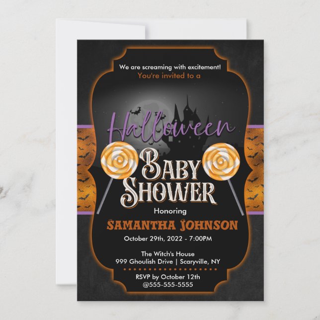 Halloween Baby Shower Invitation with bats (Front)