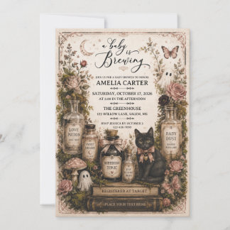 Halloween Baby Shower is Brewing Vintage Girl Pink Invitation