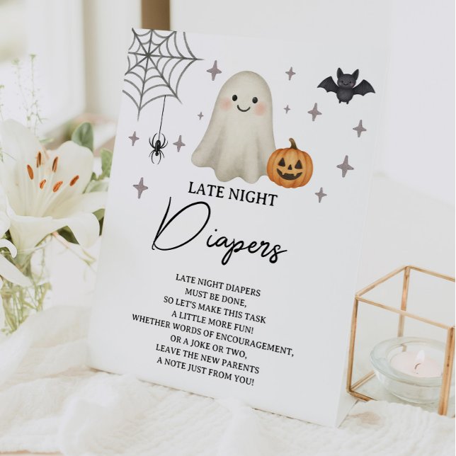 Halloween Baby Shower Late Night Diapers Pedestal Sign (Creator Uploaded)