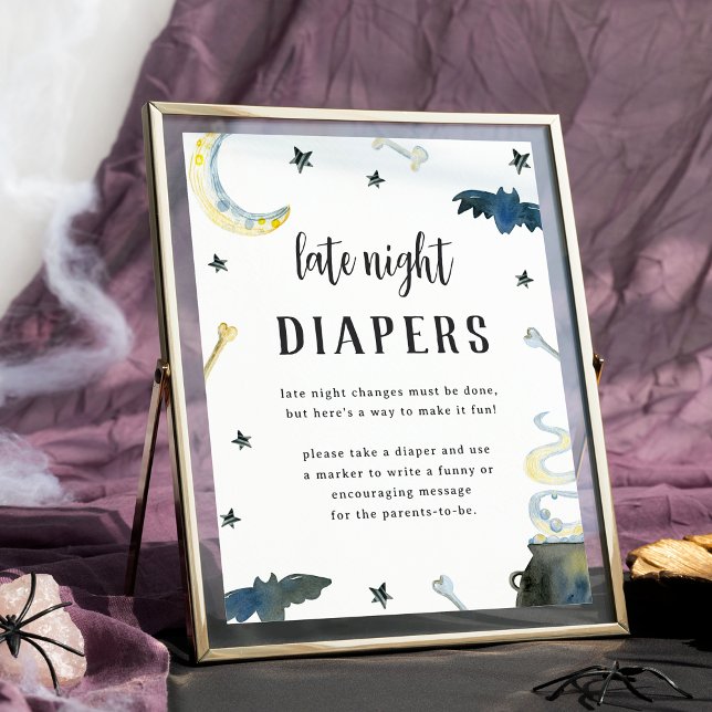 Halloween Baby Shower Late Night Diapers Sign (Creator Uploaded)