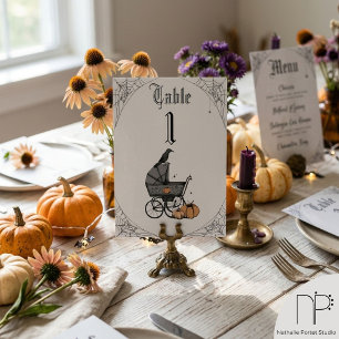 Halloween Baby Shower Light Grey Table Number