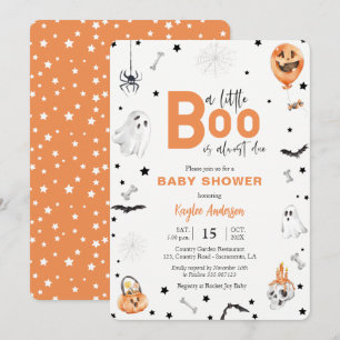 Halloween Baby Shower Little Boo orange invitation