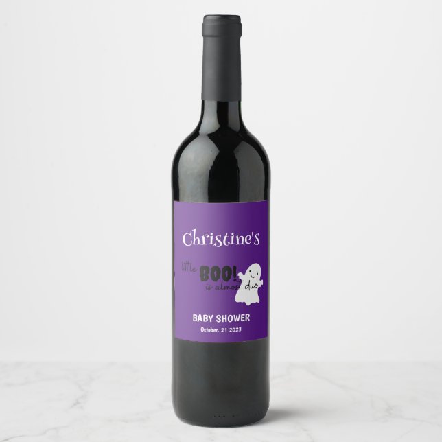 Halloween Baby Shower Little BOO Purple Wine Label (Front)