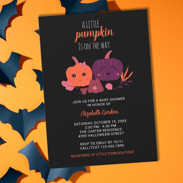 Halloween Baby Shower Little Pumpkin Black Invitation (Creator Uploaded)