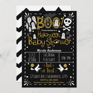 Halloween Baby Shower Modern Whimsical Hand Drawn Invitation