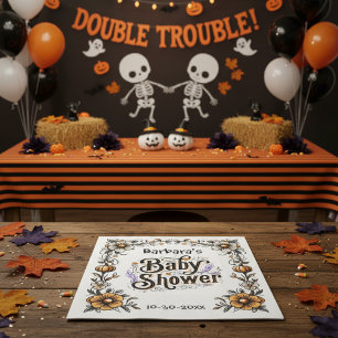 Halloween Baby Shower Napkin Floral Pumpkin Design