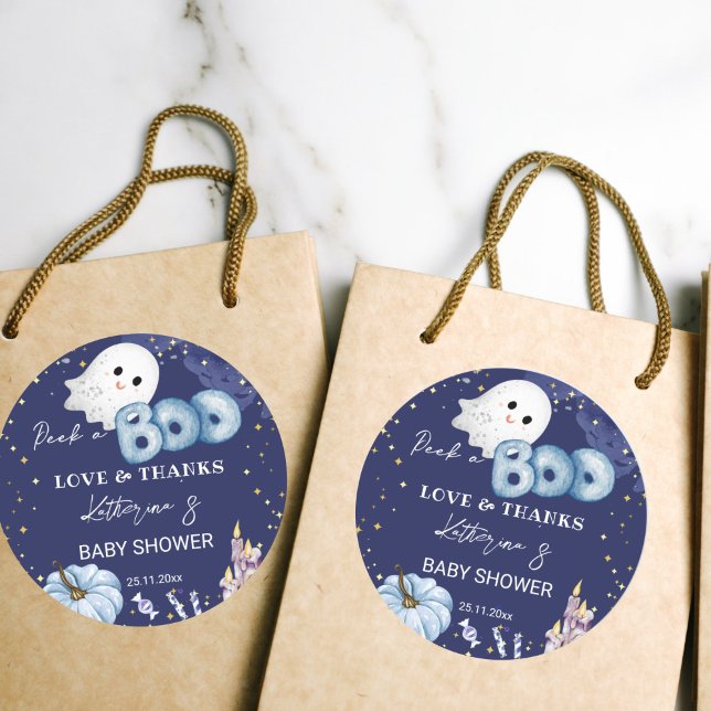 Halloween baby shower peek a boo cute baby ghost  classic round sticker (Halloween baby shower favor gift stickers peek a boo cute baby ghost thank you favor stickers)