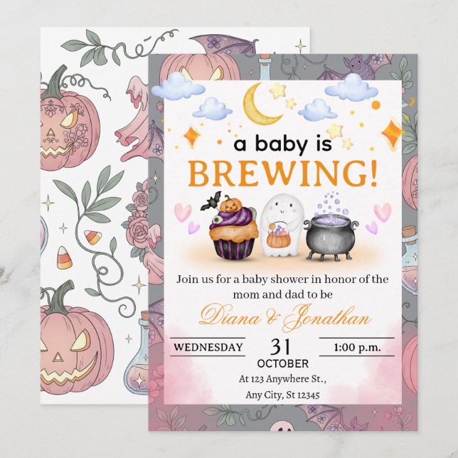 Halloween Baby Shower Personalised Invitation (Front/Back)