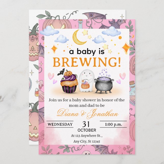Halloween Baby Shower Personalised Invitation (Front/Back)