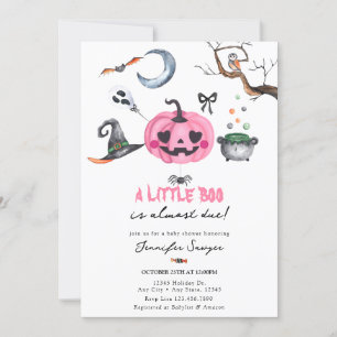 Halloween Baby Shower Pink Pumpkin Invitation