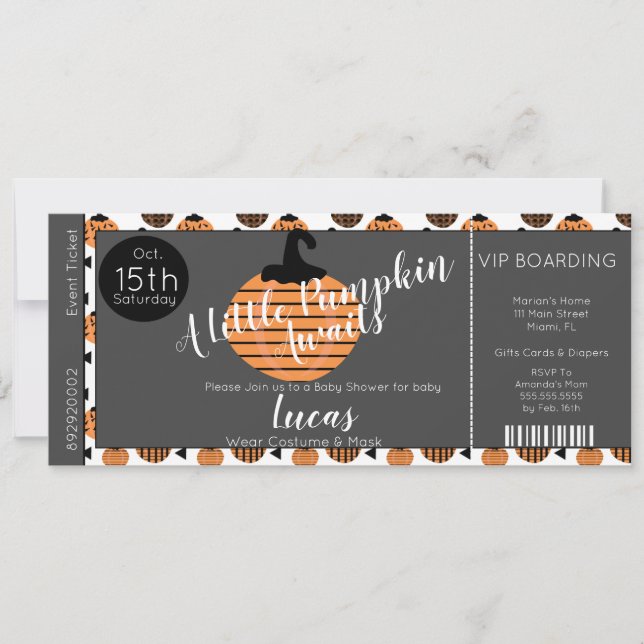 Halloween Baby Shower Pumpkins Ticket Invitation (Front)