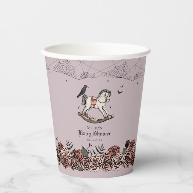 Halloween Baby Shower Purple Spooky Rocking Horse Paper Cups (Front)