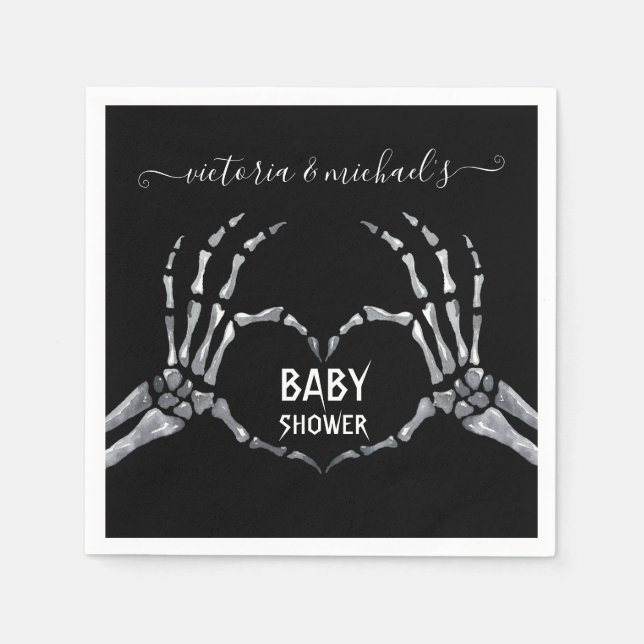 Halloween Baby Shower Skeleton Hands Heart Napkin (Front)