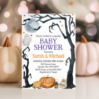 Halloween Baby Shower Spooky Cute Watercolor Invitation