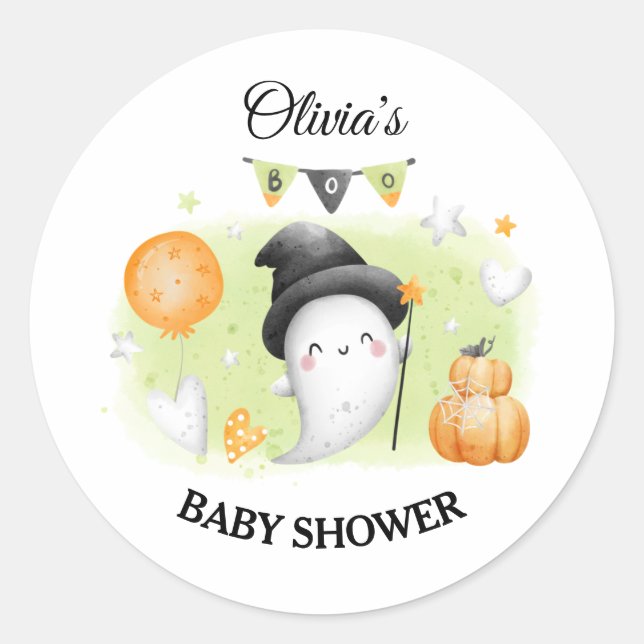 Halloween Baby Shower Sticker Little Boo (Front)