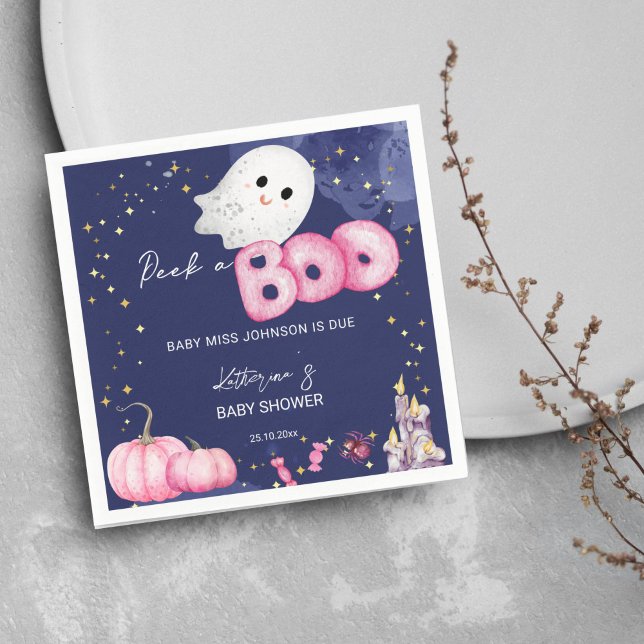 Halloween baby shower tableware cute peek a boo napkin (Halloween peek a boo girls baby shower personalized napkins cute baby ghost pink pumpkins)