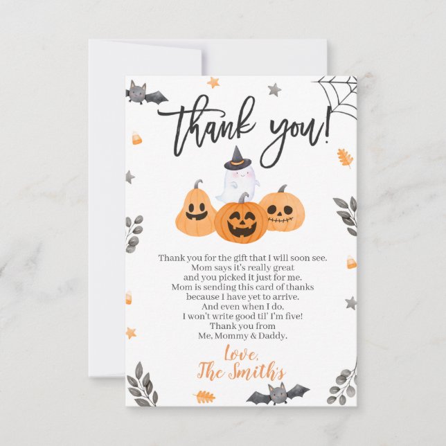 Halloween Baby Shower Thank You Cards Little Boo (Front)