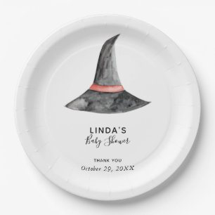 Halloween Baby Shower Watercolor Witch's Hat Cute Paper Plate