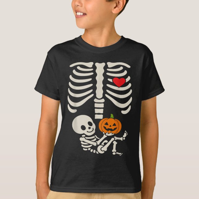 Halloween Baby Skeleton Heart Pregnancy Outfit  T-Shirt (Front)