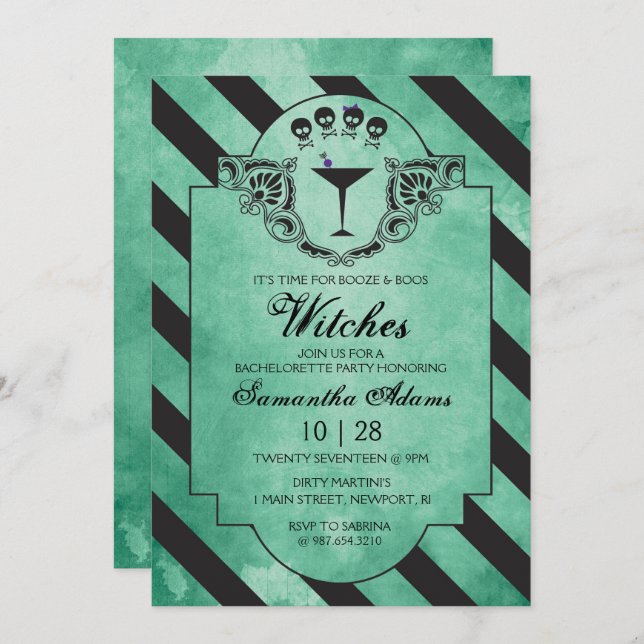 Halloween Bachelorette Party Invite - Green Goth (Front/Back)