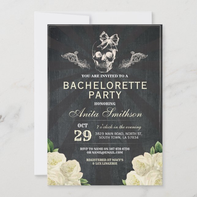 Halloween Bachelorette Party Roses Flowers Invite (Front)