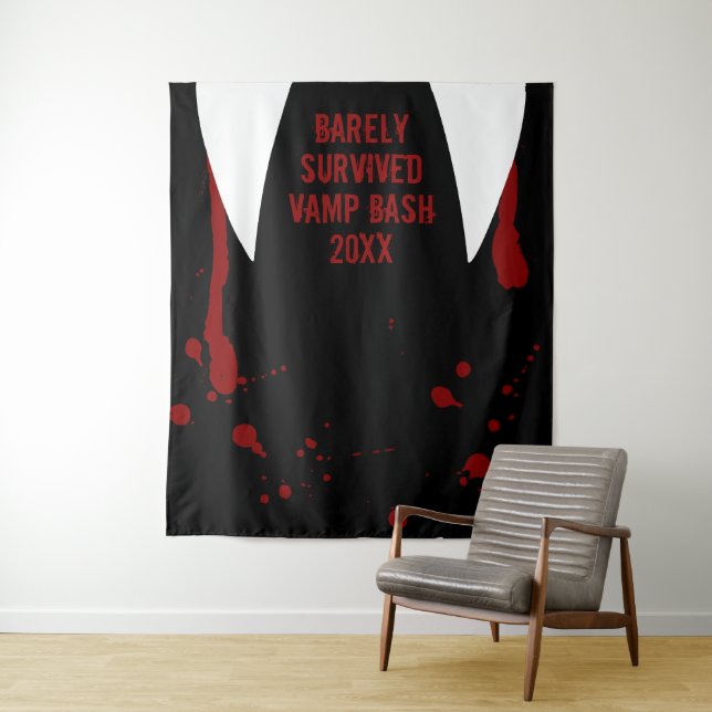 Halloween Backdrop Vampire Fangs Teeth Blood Tapestry (In Situ)